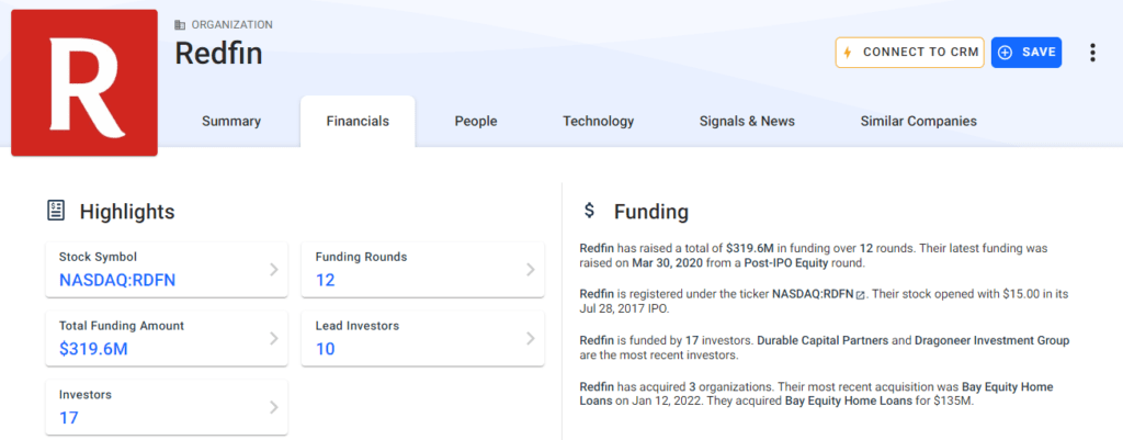 redfin funding data